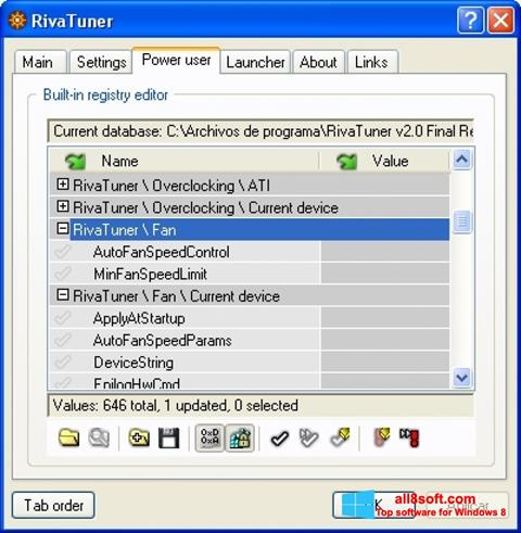Снимак заслона RivaTuner Windows 8