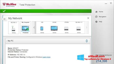 Снимак заслона McAfee Total Protection Windows 8