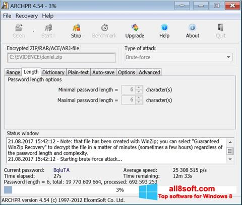 Снимак заслона Advanced Archive Password Recovery Windows 8