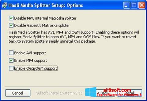 Снимак заслона Haali Media Splitter Windows 8