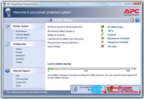 Снимак заслона PowerChute Personal Edition Windows 8