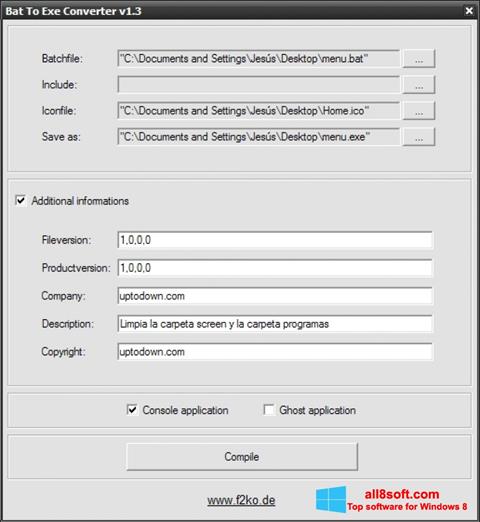 Снимак заслона Bat To Exe Converter Windows 8