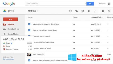 Снимак заслона Google Drive Windows 8