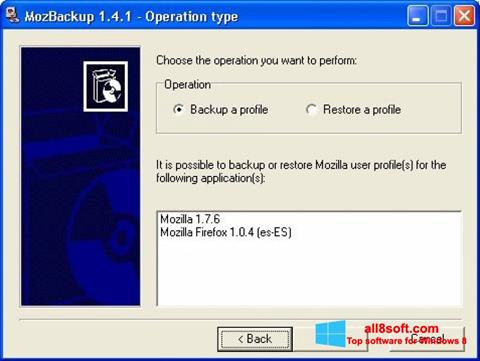 Снимак заслона MozBackup Windows 8