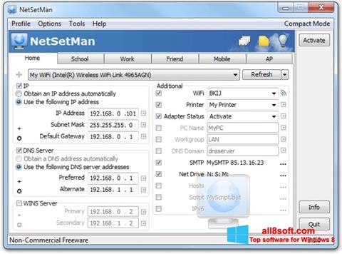 Снимак заслона NetSetMan Windows 8