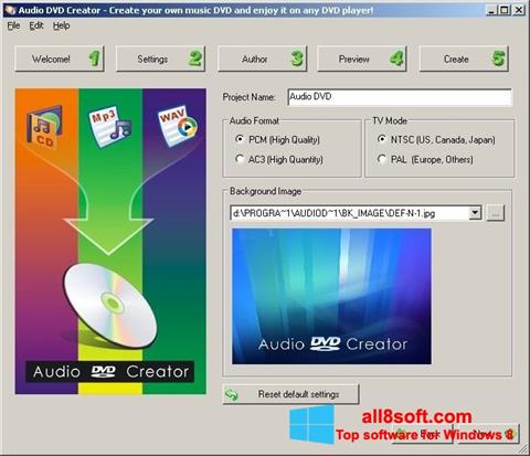 Снимак заслона Audio DVD Creator Windows 8