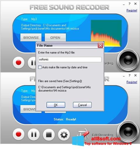 Снимак заслона Free Sound Recorder Windows 8