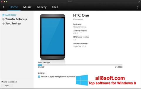 Снимак заслона HTC Sync Windows 8