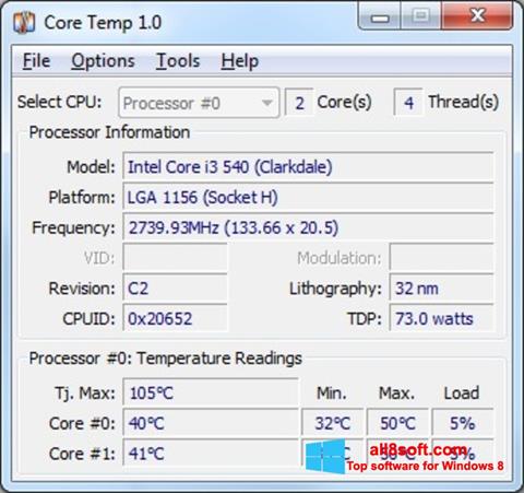 Снимак заслона Core Temp Windows 8