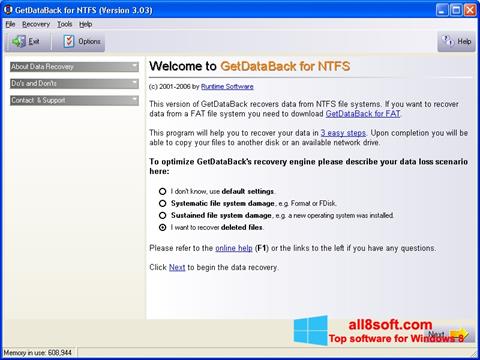 Снимак заслона GetDataBack Windows 8