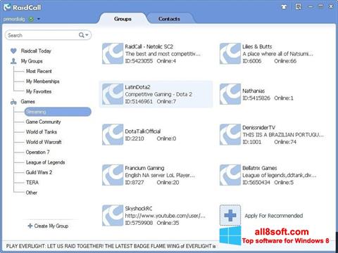 Снимак заслона RaidCall Windows 8