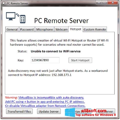 Снимак заслона PC Remote Server Windows 8