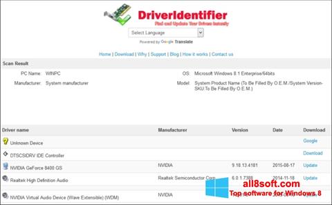 Снимак заслона Driver Identifier Windows 8