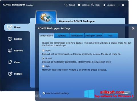 Снимак заслона AOMEI Backupper Windows 8
