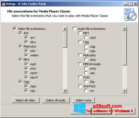 Снимак заслона K-Lite Codec Pack Windows 8
