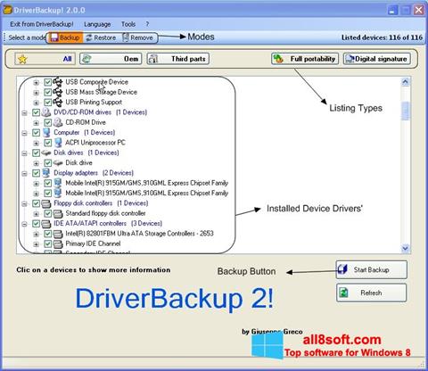 Снимак заслона Driver Backup Windows 8